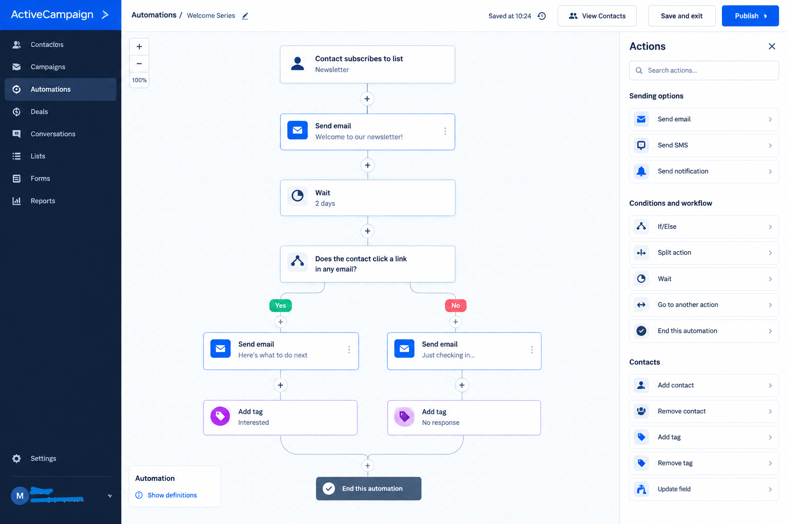 ActiveCampaign marketing automation interface