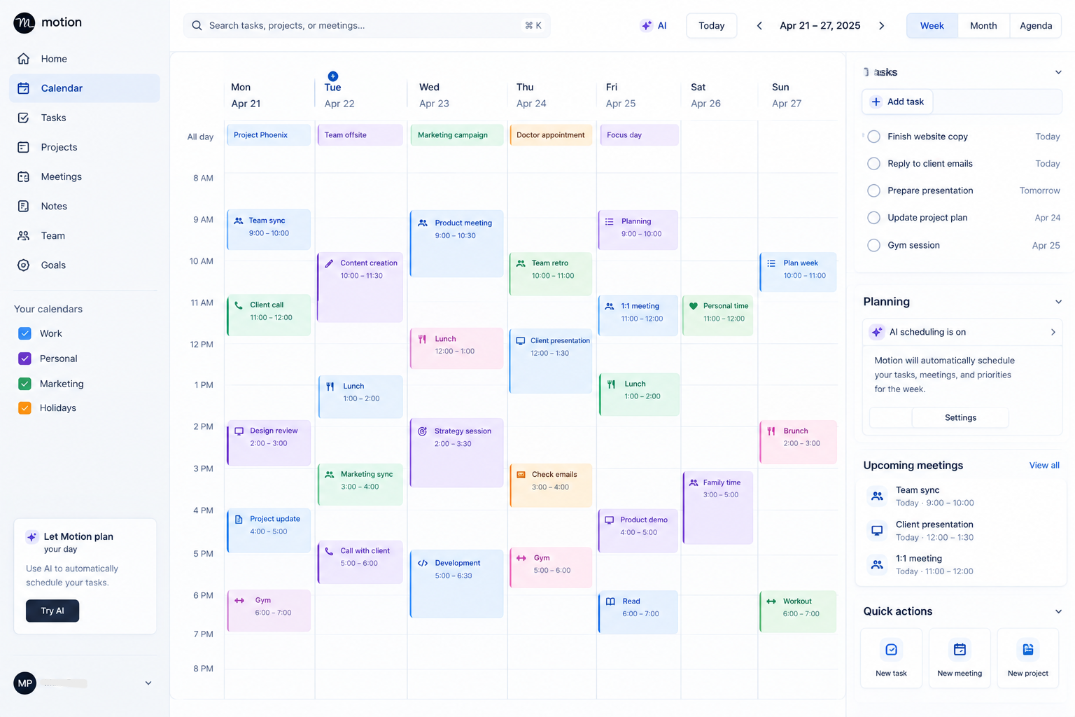 Motion AI day and task planner